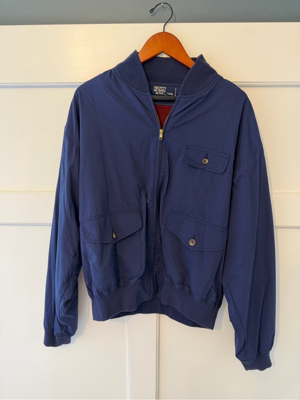 Ralph Lauren Navy Blue Bomber Jacket with Button Pockets